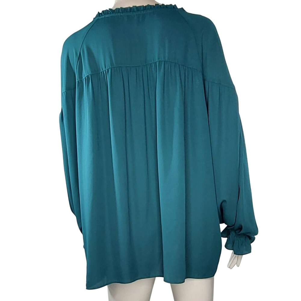 Zac & Rachel Teal Lace-Trim Peasant Boho Blouse - Picture 10 of 13